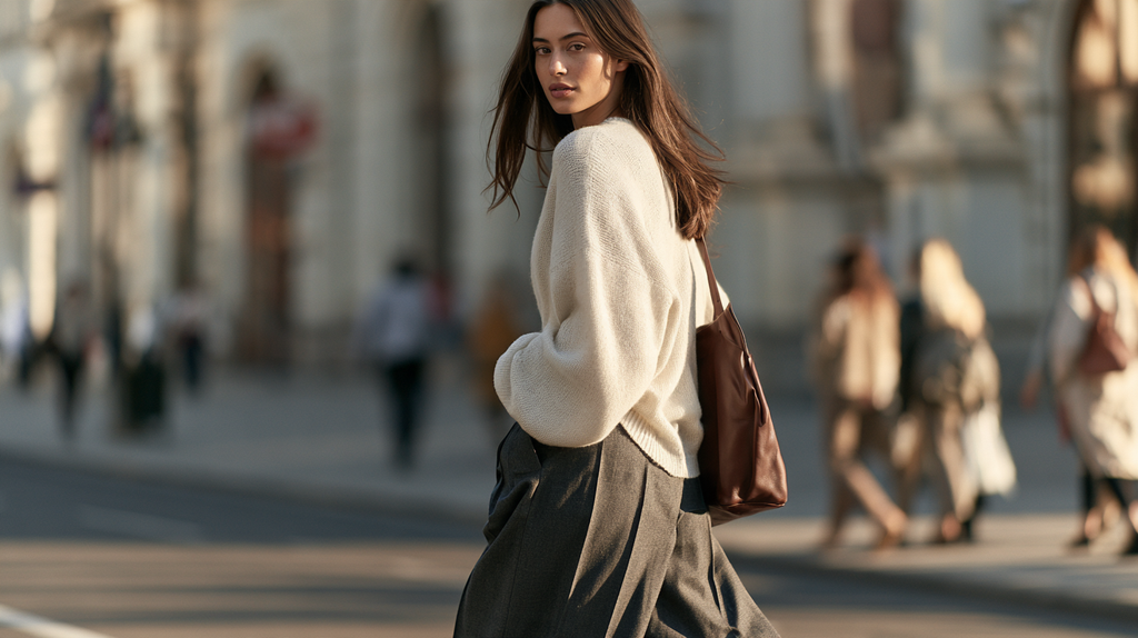 Elevated cream knitwear with charcoal trousers for Fall 2026